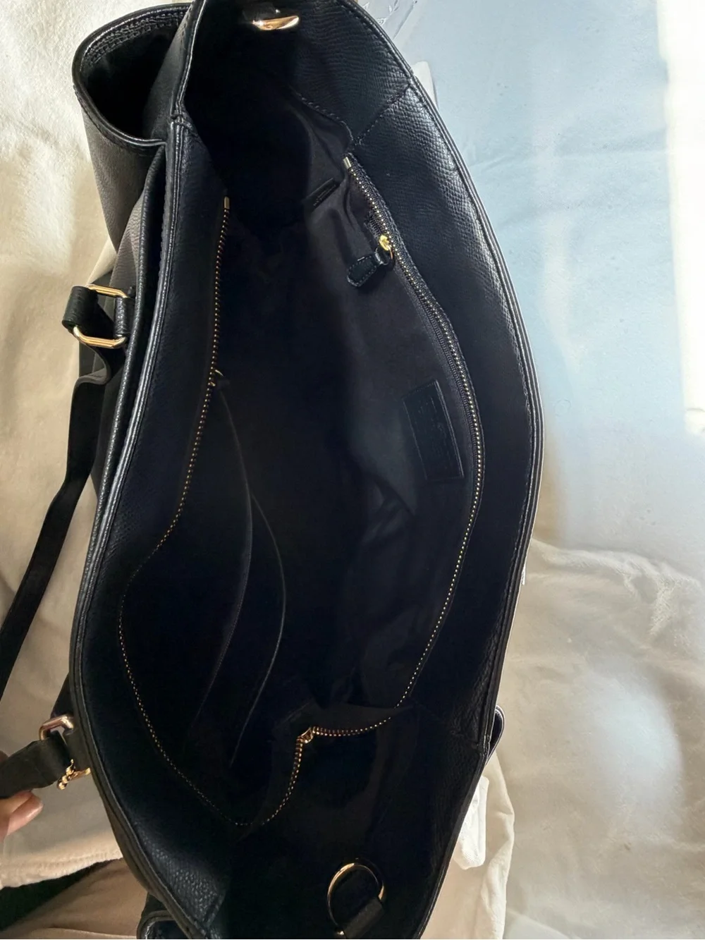 Coach Black Leather Tote with Gold Accent